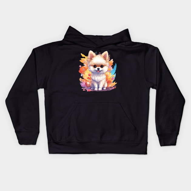 Fluffball Lovely Pomeranian Puppy Kids Hoodie by animegirlnft